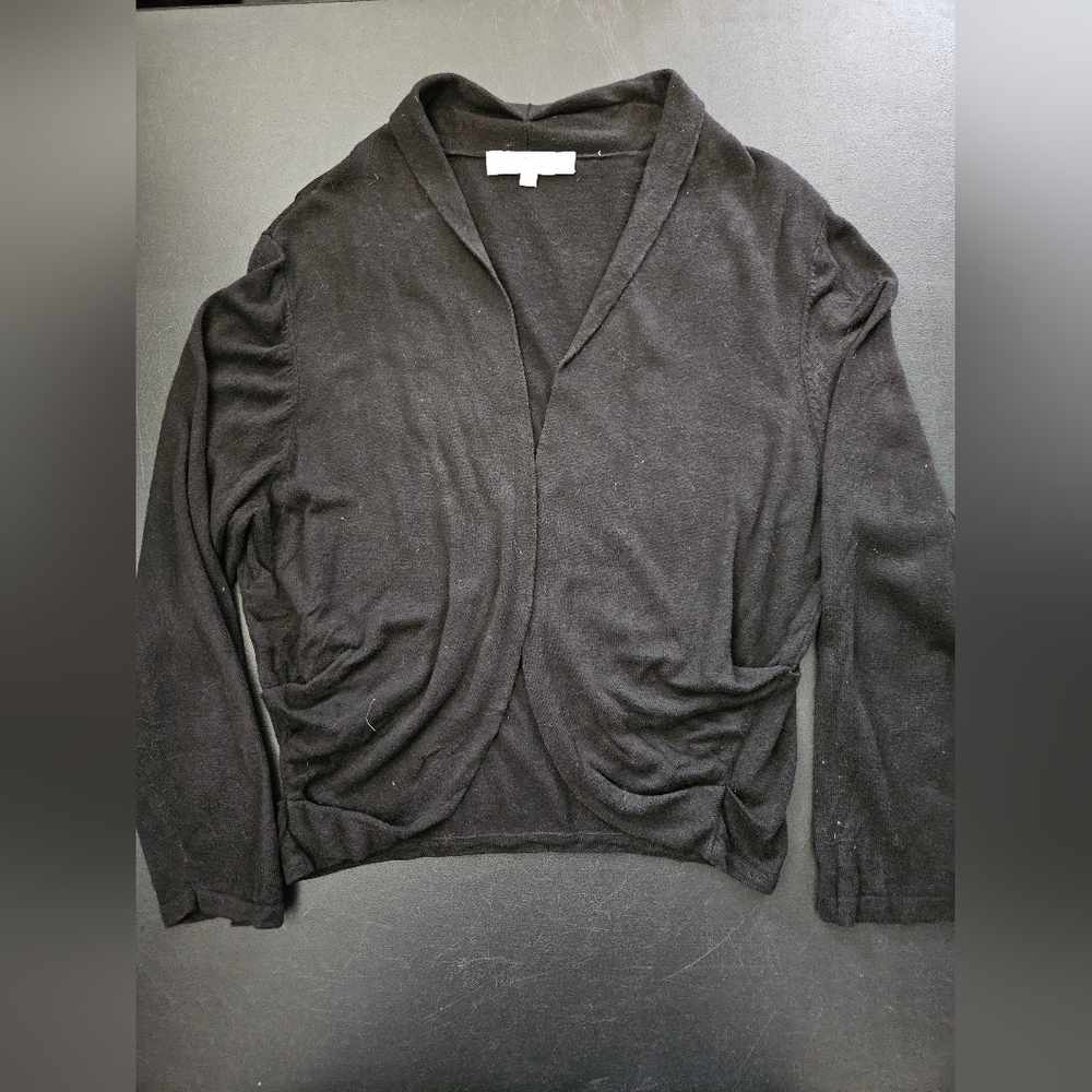 One 7 Six Black Wrap No Button Cardigan - Size 1X- Cotton/ Modal